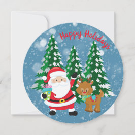 Cute Santa and Reindeer - Runt julkort - kort