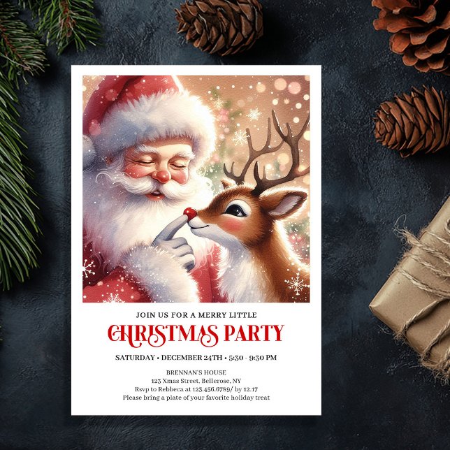 Cute Santa and Rudolph Christmas Family Fun Party  Inbjudningar (Cute Santa and Rudolph Christmas Family Fun Party Invitation

)
