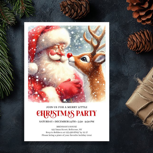 Cute Santa and Rudolph Christmas Gathering Invite Inbjudningar (Cute Santa and Rudolph Christmas Gathering Invite)