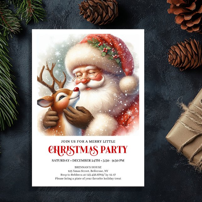 Cute Santa and Rudolph Christmas Party Gathering  Inbjudningar (Cute Santa and Rudolph Christmas Party Gathering Invitation

)