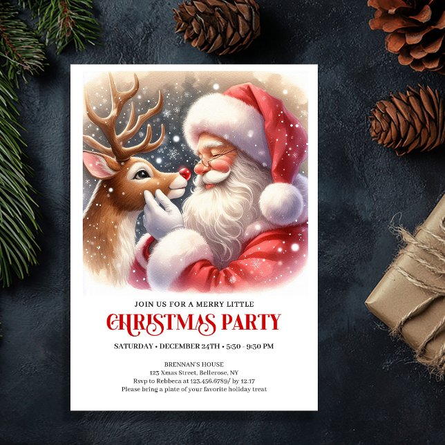 Cute Santa and Rudolph Christmas Party Invitation Inbjudningar (Cute Santa and Rudolph Christmas Party Invitation)