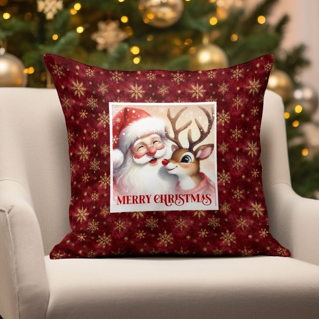 Cute Santa and Rudolph Christmas Pillow Home Decor Kudde (Cute Santa and Rudolph Christmas Pillow Home Accent

)