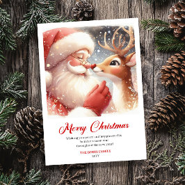 Cute Santa And Rudolph Merry Holiday Greeting Card Julkort