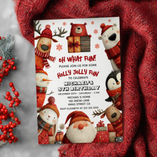 Cute Santa Animals Festive Julafton Kids' Birthday Inbjudningar