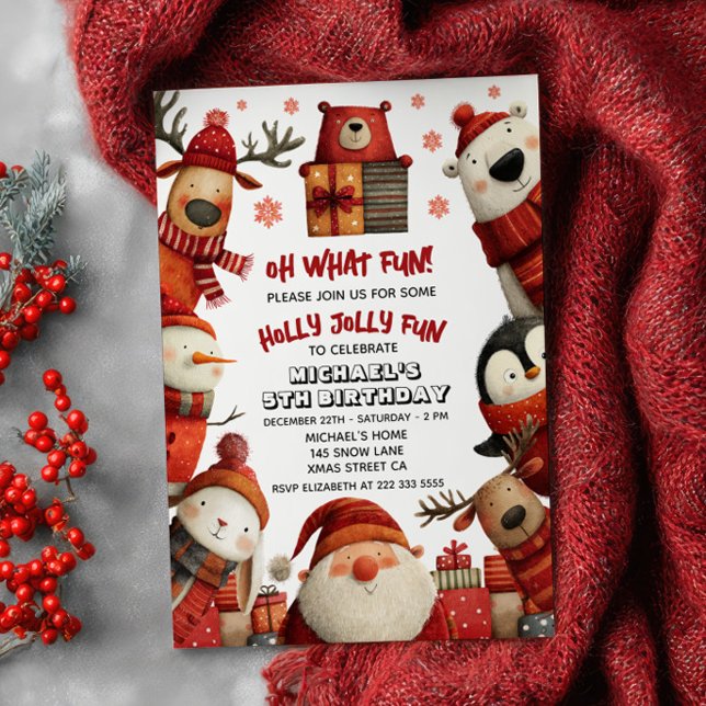 Cute Santa Animals Festive Julafton Kids' Birthday Inbjudningar (Skapare uppladdad)