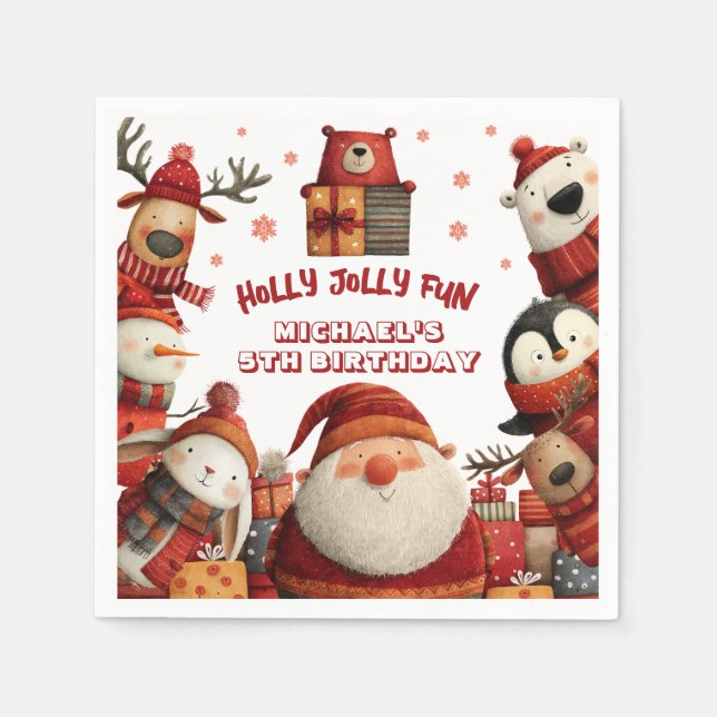 Cute Santa Animals Whimsical Julafton Kids' Birthd Pappersservett (Framsidan)