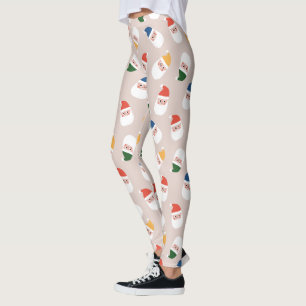 Cute Santa Ansikte jul Mönster Leggings