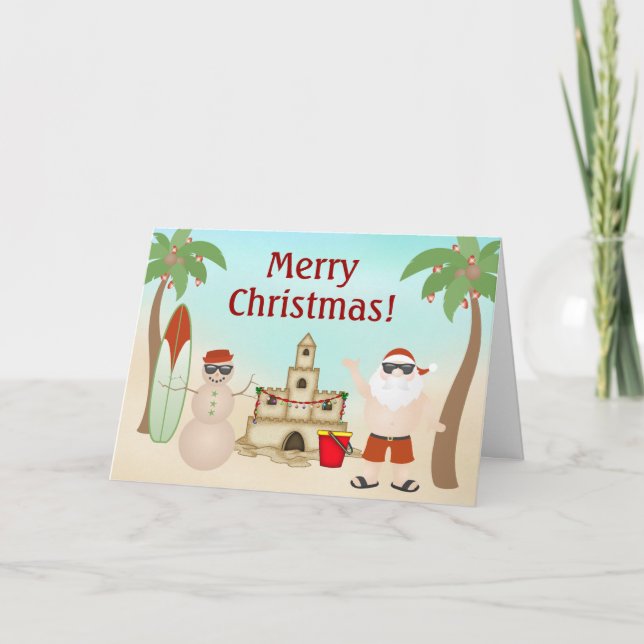 Cute Santa at the Beach Paradise God jul Helgkort (Framsida)