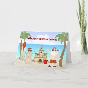 Cute Santa at the Beach Paradise God jul Helgkort