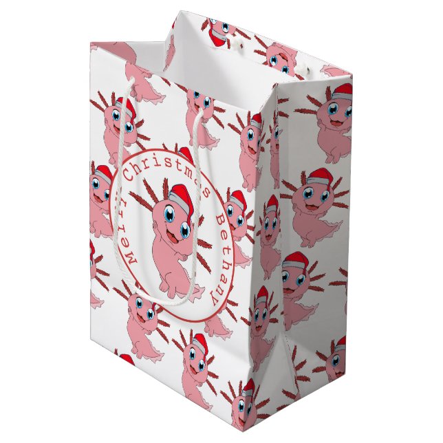 Cute Santa Axolotl Namn God jul (Framsidan Vinklad)