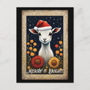 Cute Santa Baby Goat Kid Colorful Flower Helgdag Vykort
