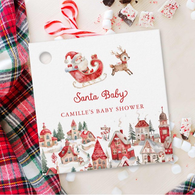 Cute Santa Baby Shower Gåvor Etiketter (Santa Baby Shower Favor Tags)