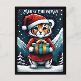 Cute Santa Baby Tiger Snowy-jul Vykort