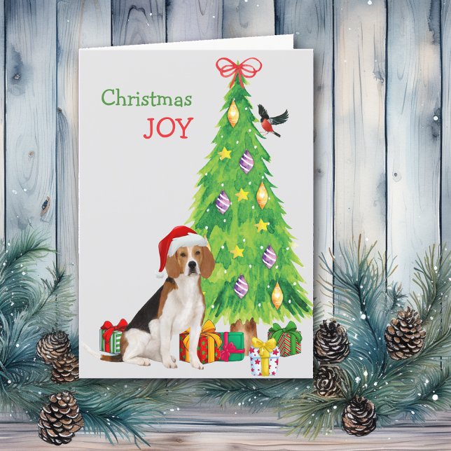 Cute Santa Beagle och Julgran Helgkort (Skapare uppladdad)