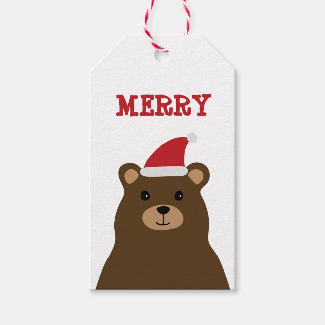 Cute Santa Bear God jul Märkre, Helgdag Presentetikett (Framsidan)