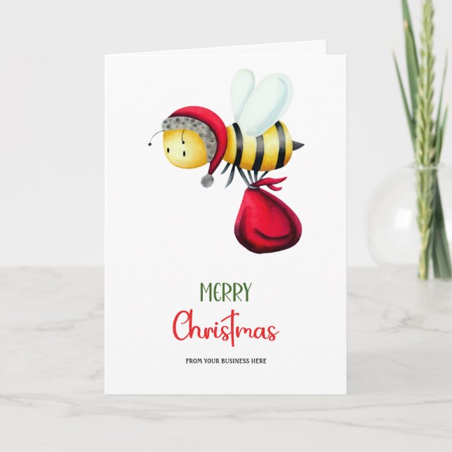 Cute Santa Bee Apiary Logo Business Christmas Helgkort (Framsida)