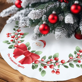 Cute Santa Berries Bow Family Namn Julgransmatta Borstad Polyester