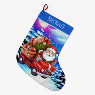 Cute Santa-bilbil, tillsätt namn Stor Julstrumpa