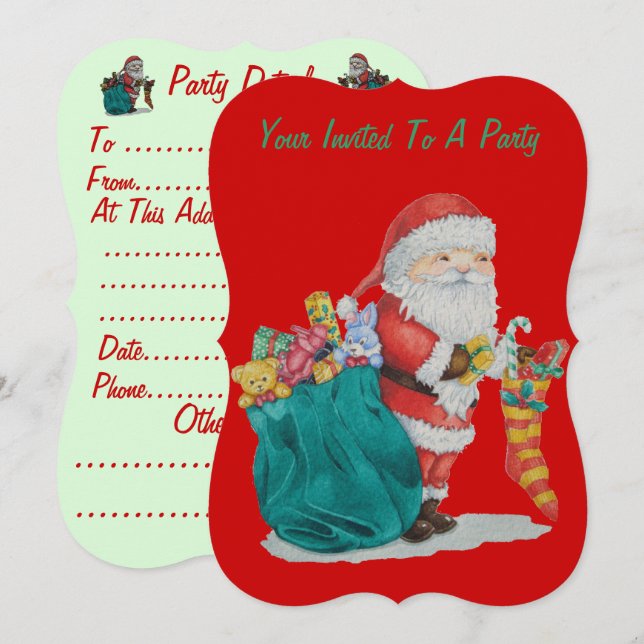 Cute Santa bild levererar pressies christmas Inbjudningar (Fram/baksida)