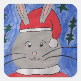 Cute Santa Bunny Fyrkantigt Klistermärke