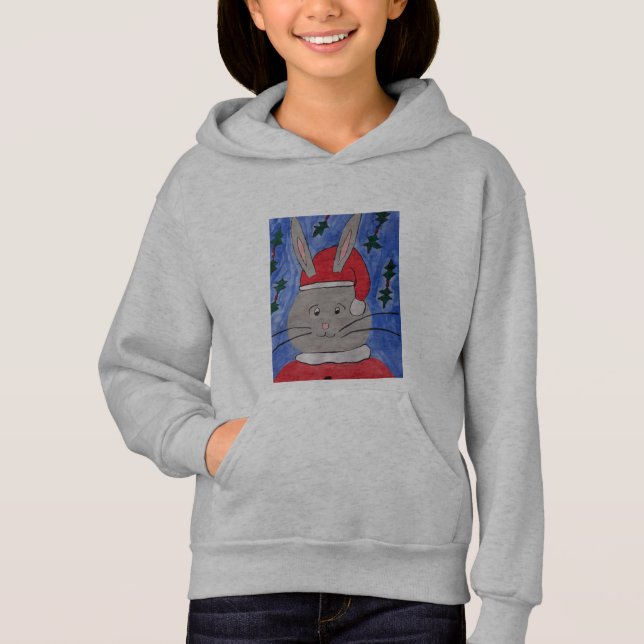 Cute Santa Bunny Hoodie T Shirt (Framsida)