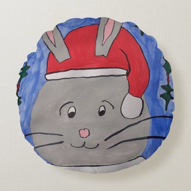 Cute Santa Bunny Rund Kudde (Framsidan)
