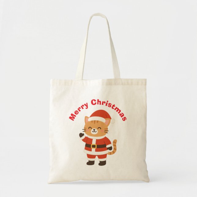 Cute Santa Cat "God jul" Tygkasse (Framsidan)