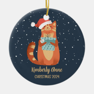 Cute Santa Cat jul Snowy Winter Helgdag Julgransprydnad Keramik