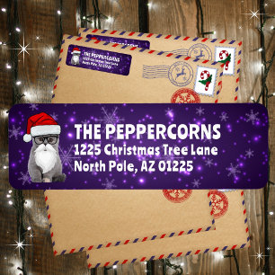 Cute Santa Cat Lila Returadress Etikett