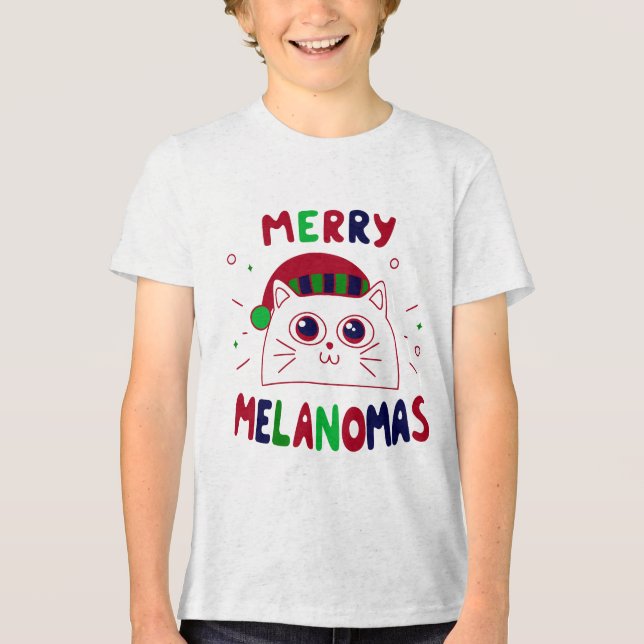 Cute Santa Cat Melanomas Christmas T-Shirt (Framsida)