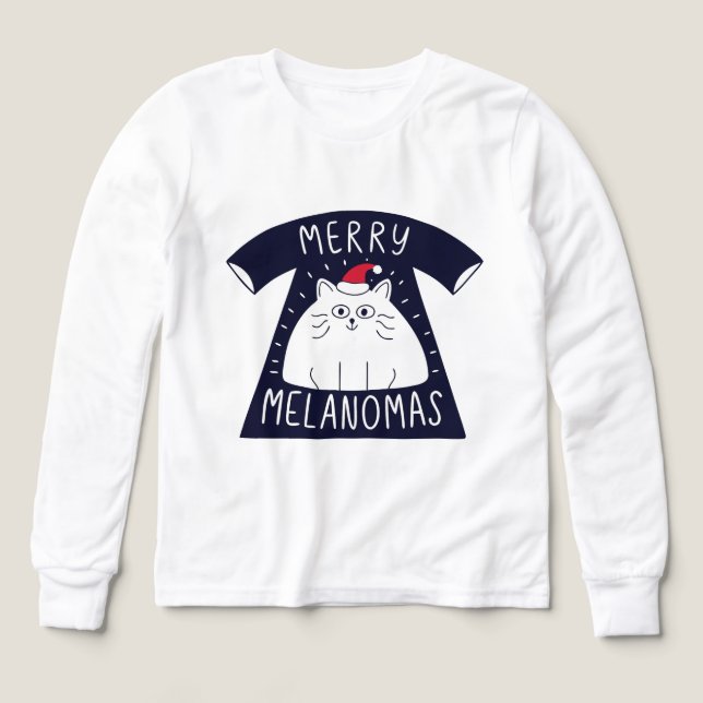 Cute Santa Cat Melanomas Christmas  T Shirt (Design framsida)