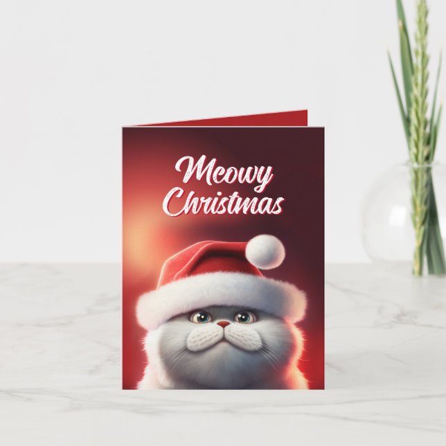 Cute Santa Cat Meowy jul Kort (Framsida)