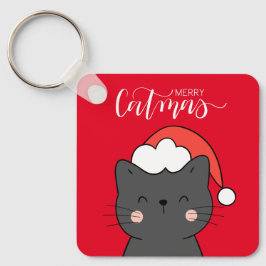 Cute Santa Cat Merry Catmas Anpassningsbar Keychai Nyckelring