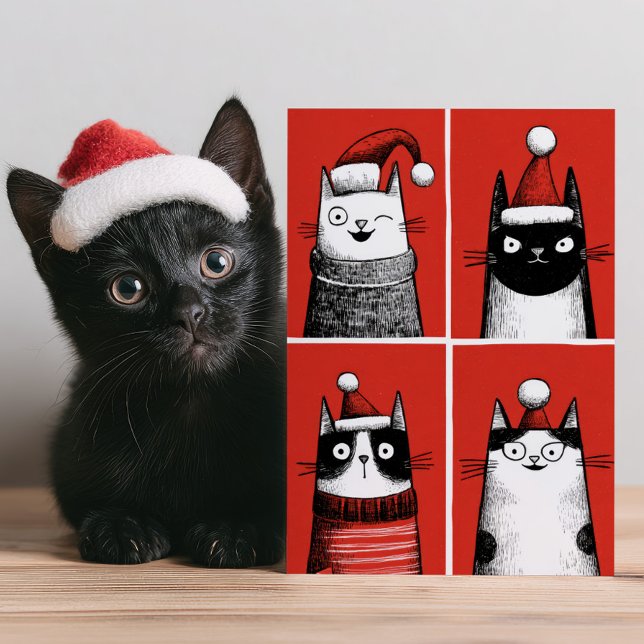 Cute Santa Cats Humorous Cat Lover Meowy Christmas Julkort (Skapare uppladdad)