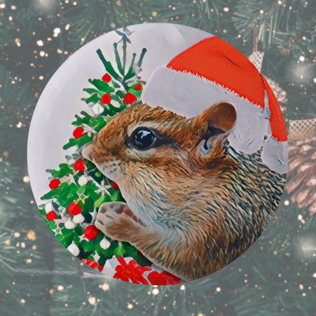 Cute Santa Chipmunk jul Knapp (Cute chipmunk Christmas button pin makes a great stocking stuffer or Christmas party favor. )
