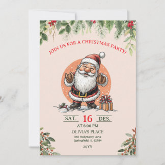 Cute Santa Christmas Party Invitation  Inbjudningar