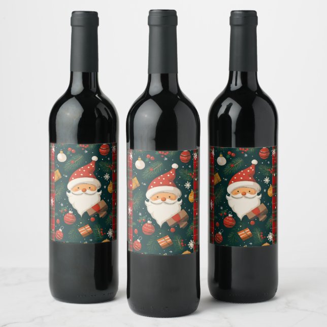 Cute Santa Christmas Wine Label Vinflaska Etikett (Flaskor)