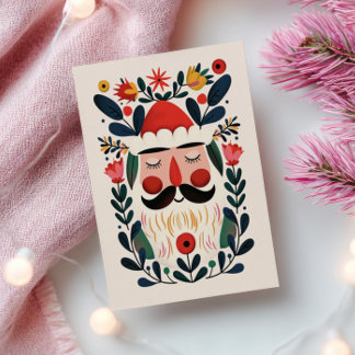 Cute Santa Claus Abstract Floral Retro Christmas Vykort