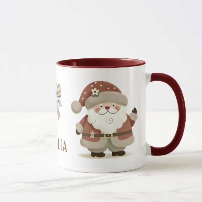 Cute Santa Claus & Bow Drawing Christmas Name Mugg (Höger)