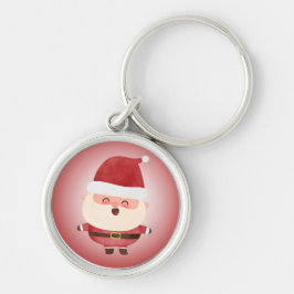 Cute Santa Claus Christmas Keychain Rund Silverfärgad Nyckelring
