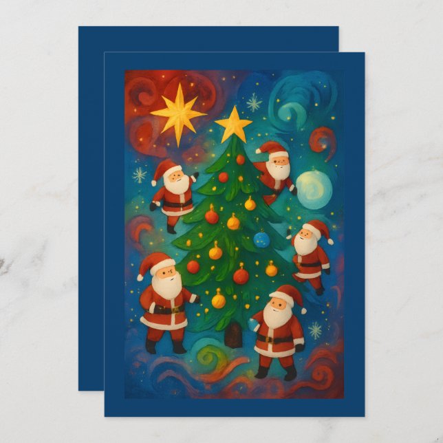Cute Santa Claus Christmas Tree Illustration Julkort (Fram/baksida)