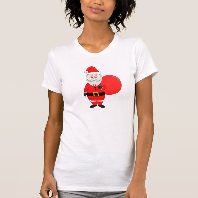 Cute Santa Claus Holding Bag of Gifts T Shirt (Framsida)