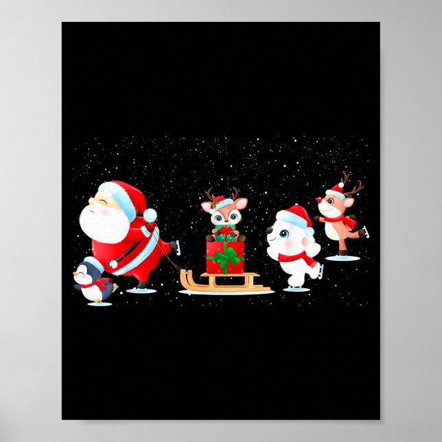Cute Santa Claus Ice Skating With Friends - Family Poster (Framsidan)