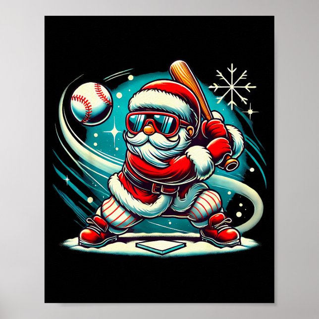 Cute Santa Claus Playing Baseball Boys Kids Teens  Poster (Framsidan)