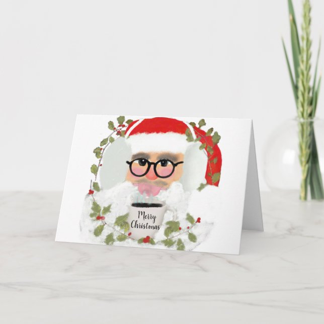 Cute Santa Claus Red And White Merry Christmas Helgkort (Framsida)
