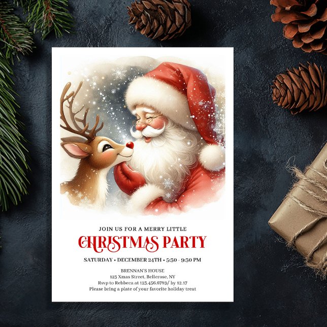Cute Santa Claus Rudolph Holiday Cheer Family   Inbjudningar (Cute Santa Claus Rudolph Holiday Cheer Family Party Invite

)