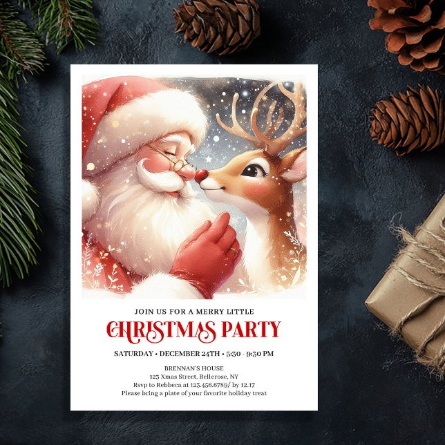 Cute Santa Claus Rudolph Holiday Spirit Cozy Party Inbjudningar (Cute Santa Claus Rudolph Holiday Spirit Cozy Party Invitation

)