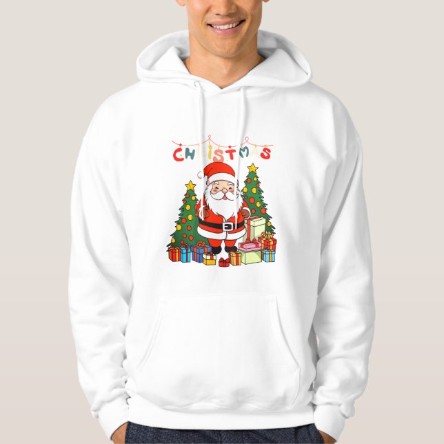 Cute Santa Claus with Christmas Trees & Gifts – Me Hoodie (Framsida)