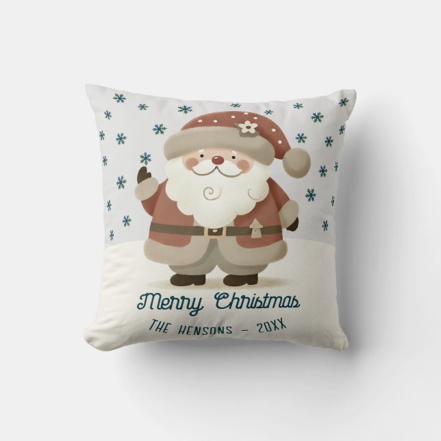 Cute Santa Clause Snowflakes Drawing Christmas Kudde (Framsida)
