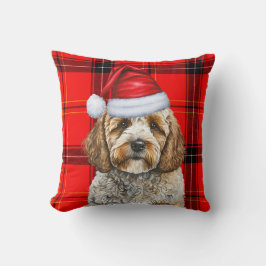 Cute Santa Cockapoo Hund på Red Play-jul Kudde